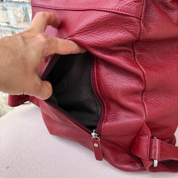 Amerileather Miles  (#1513-025) Leather Red Multi Pockets Versatile Backpack - Picture 7 of 16